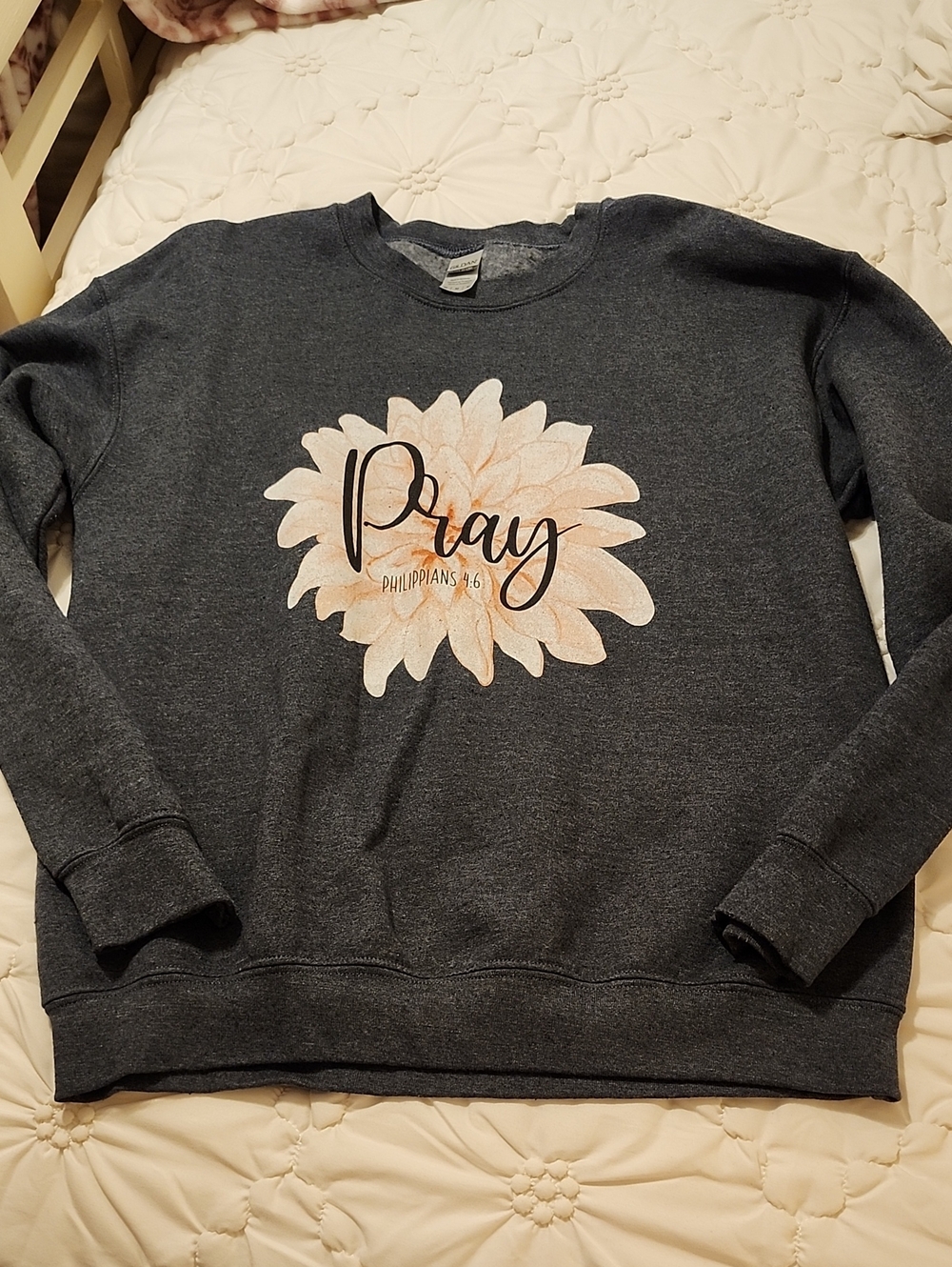 Gildan Dark Gray "Pray" Floral Sweatshirt